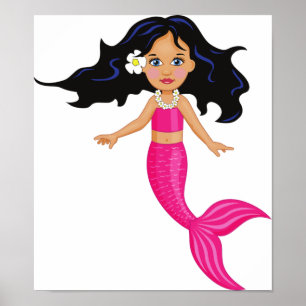 Pink Mermaid with Flower Poster