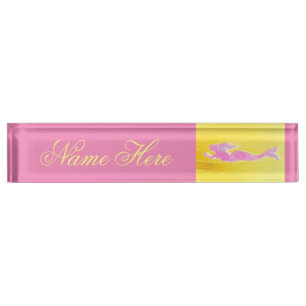 pink mermaid yellow nameplate