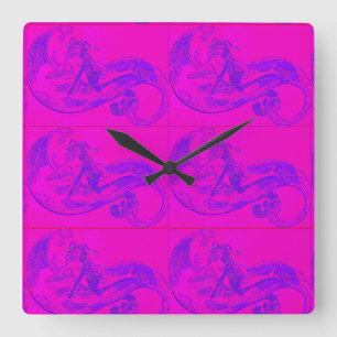 pink mermaids clock