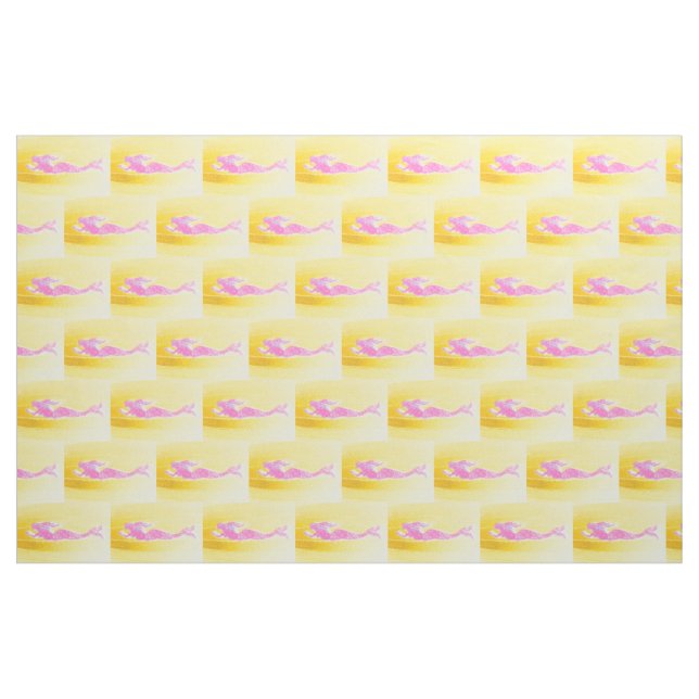 pink mermaids on yellow fabric (Fat Quarter)