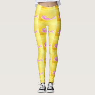 pink mermaids swimming yellow leggings