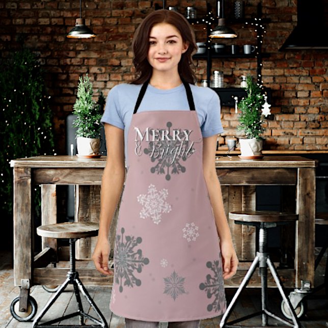 Pink Merry and Bright Snowflakes Christmas Apron (Pink Merry and Bright Snowflakes Christmas Apron)