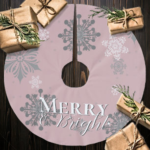 Pink Merry and Bright Snowflakes Christmas Brushed Polyester Tree Skirt