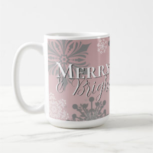 Pink Merry and Bright Snowflakes Christmas Coffee Mug