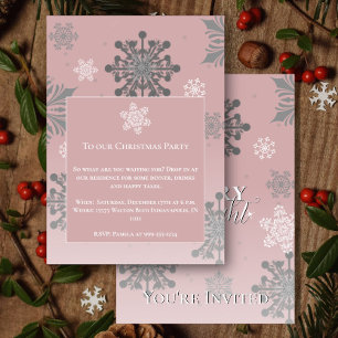 Pink Merry and Bright Snowflakes Christmas Party Invitation