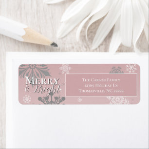Pink Merry and Bright Snowflakes Christmas Return Address Label