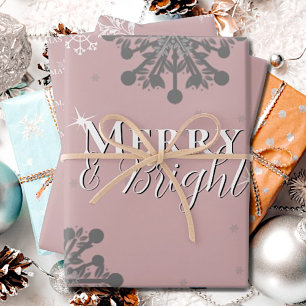 Pink Merry and Bright Snowflakes Christmas Wrapping Paper Sheet