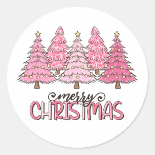 Pink Merry Christmas Classic Round Sticker