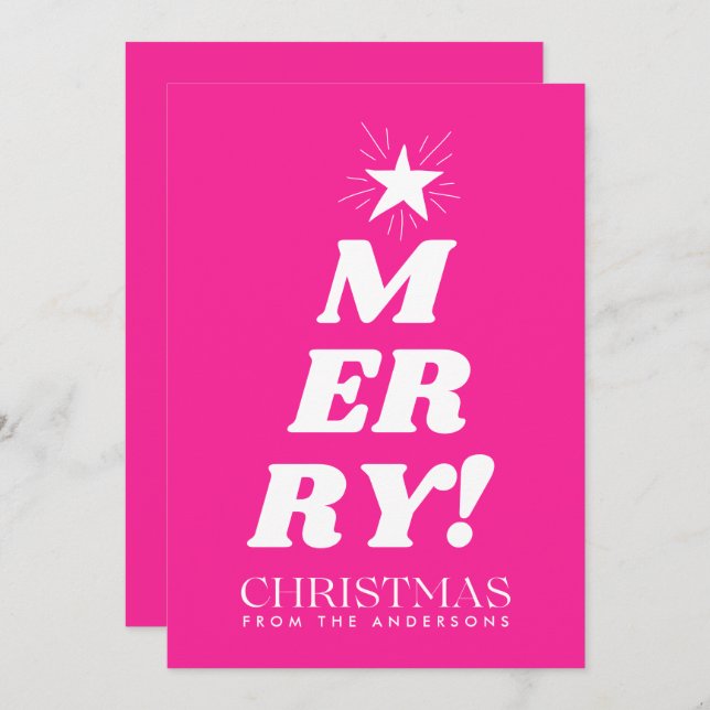 Pink Merry Christmas Non Photo Holiday Card (Front/Back)