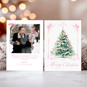 Pink Merry Christmas Photo Holiday Card