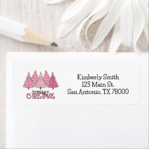 Pink Merry Christmas Return Address Label