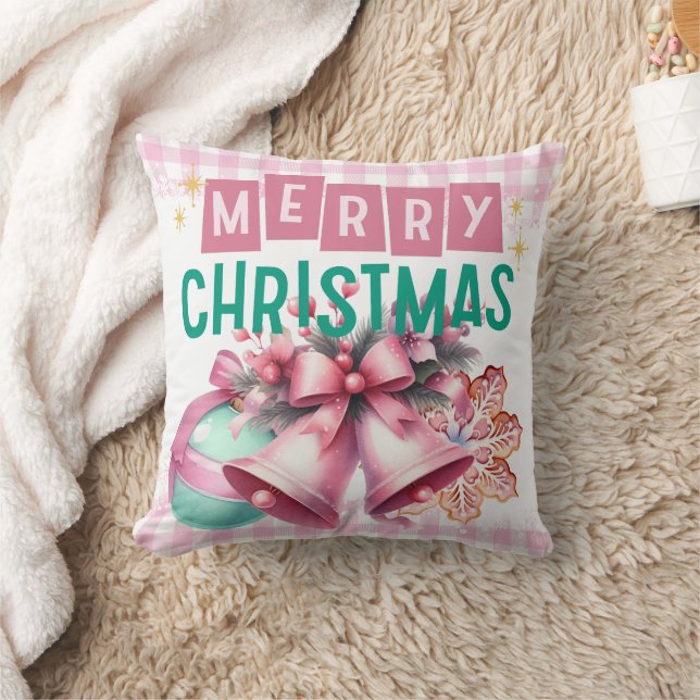 Pink Merry Christmas throw pillow (Blanket)