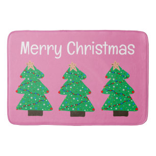 Pink Merry Christmas Trees Bath Mat