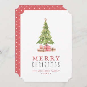 Pink Merry Christmas Watercolor Tree Holiday Card