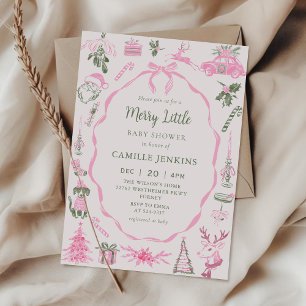 Pink Merry Little Baby Shower Invitation