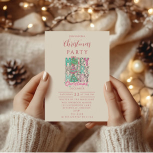 Pink Merry Merry Christmas Tree Invitation