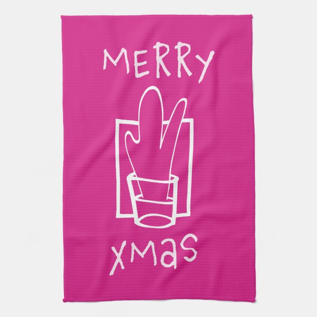 Pink Merry Xmas Tea Towel (Vertical)