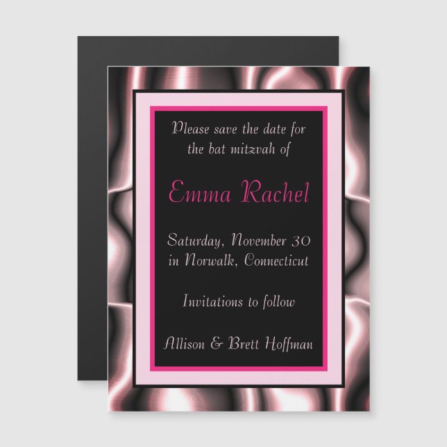 Pink Metal Magnetic Save the Date Card (Front/Back)