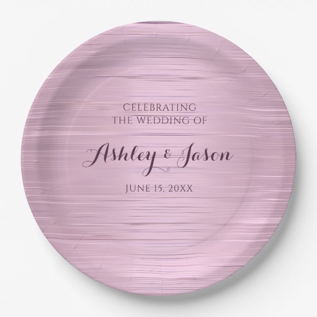 Pink Metal Wedding Paper Plate (Front)