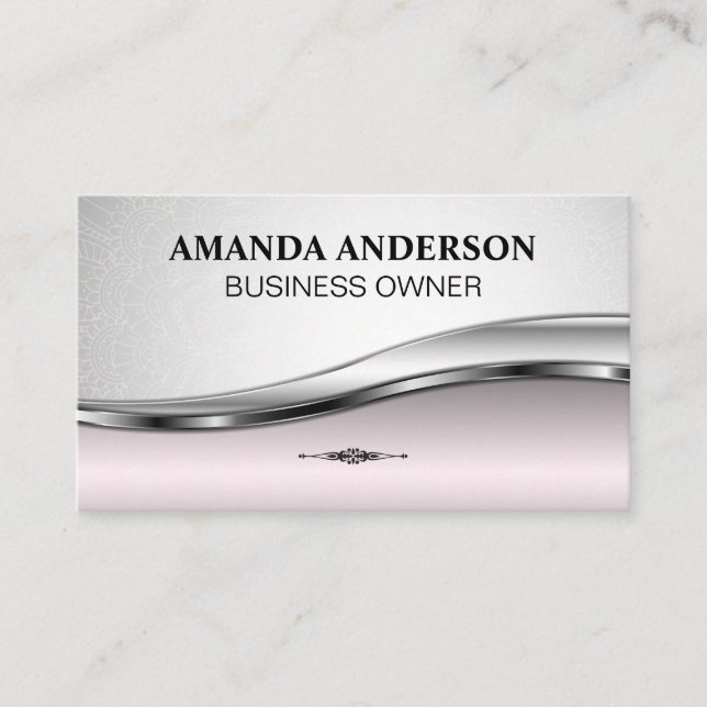 Pink Metallic Background | Mandala Pattern Business Card (Front)