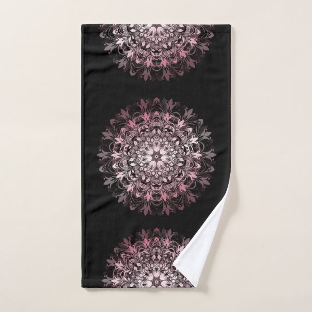 Pink Metallic Black | Floral Mandala | Monogram Hand Towel (Hand Towel)
