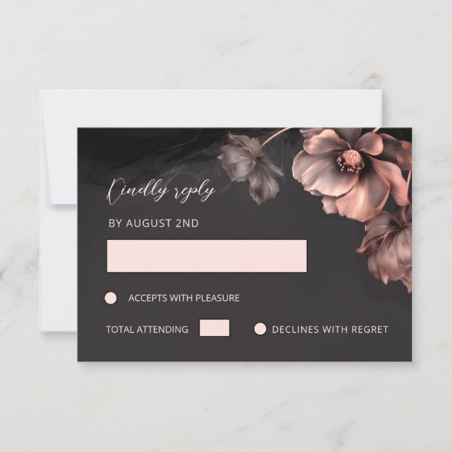 Pink Metallic Black Floral RSVP Card (Front)