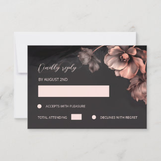 Pink Metallic Black Floral RSVP Card