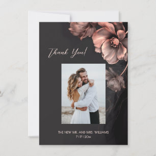 Pink Metallic Black Floral Wedding Thank You