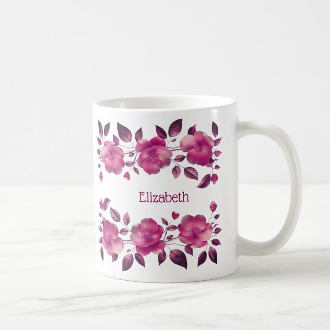 Pink Metallic Cherry Blossoms Your Name Coffee Mug (Right)