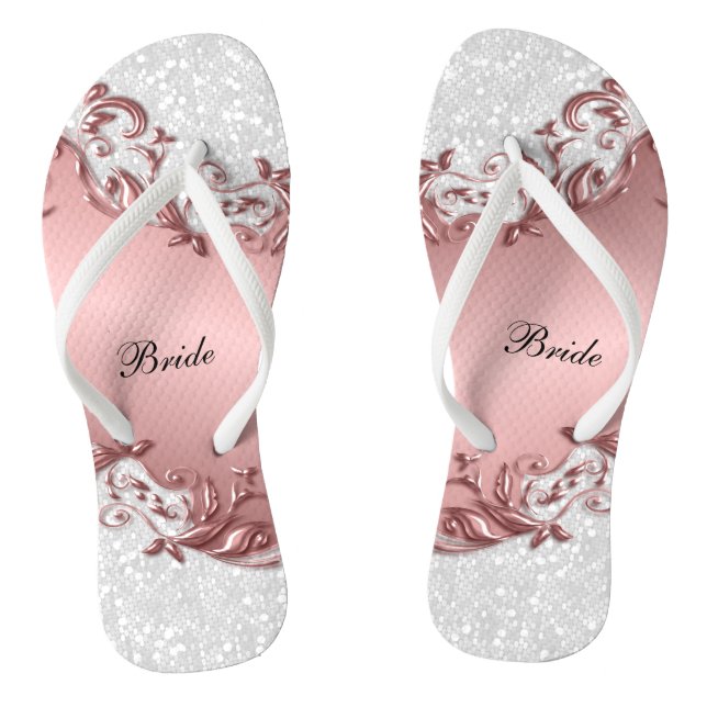 Pink Metallic Floral & Confetti Glitter | Wedding Thongs (Footbed)
