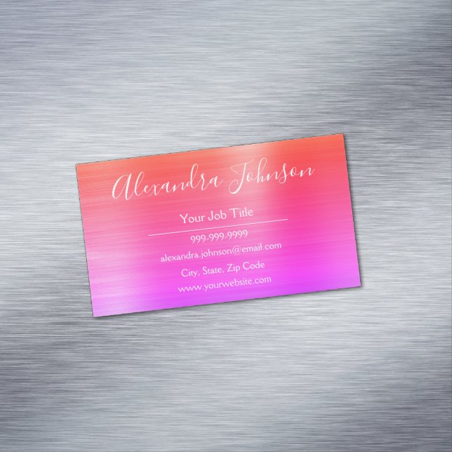 Pink Metallic Foil Modern and Elegant Magnetic Business Card (In Situ)