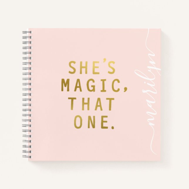 Pink Metallic Gold Girl Power She's Magic Custom Notebook (Front)