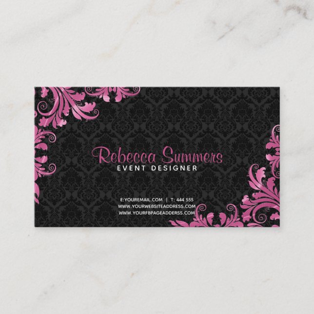 Pink Metallic Lace Black Damasks- Appointment Card (Front)