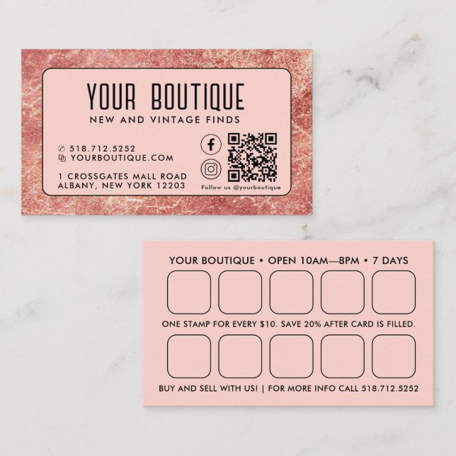 Pink Metallic QR Code Reward Business Card (Front/Back)
