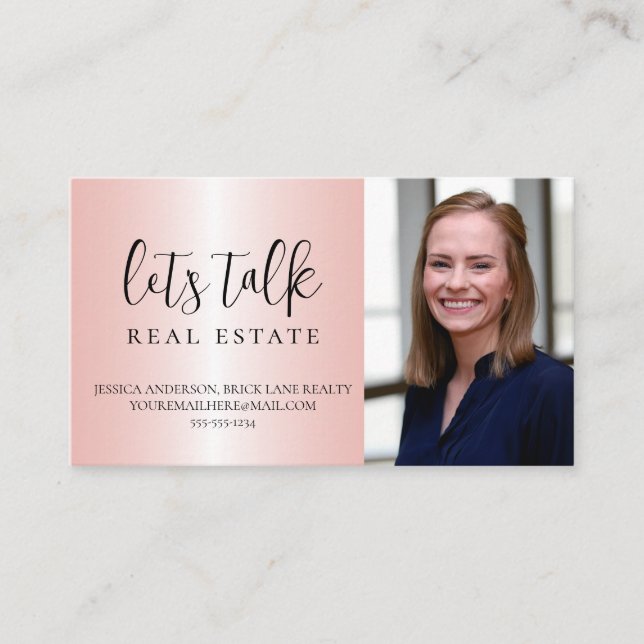 Pink Metallic Real Estate Business   Business Card (Front)