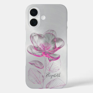 Pink Metallic Rose Silver Add Name  iPhone 16 Case