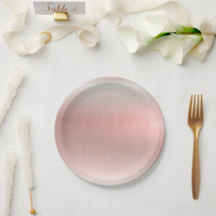 Pink Metallic Wedding Baby Shower Paper Plate