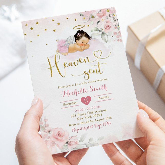 Pink Mexican Angel Baby Heaven Sent Baby Shower Invitation (Creator Uploaded)