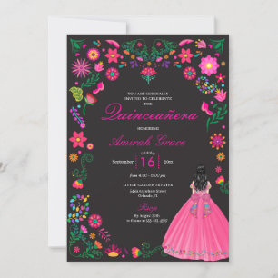 Pink Mexican Embroidery Quinceañera Invitation