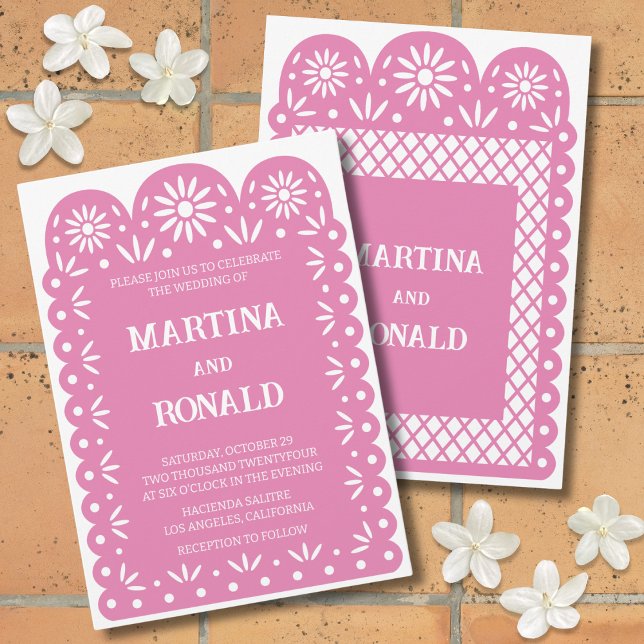 Pink Mexican papel picado wedding invitation (Creator Uploaded)