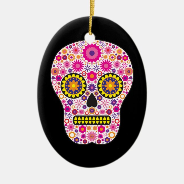 Pink Mexican Sugar Skull Ceramic Tree Decoration (Front)