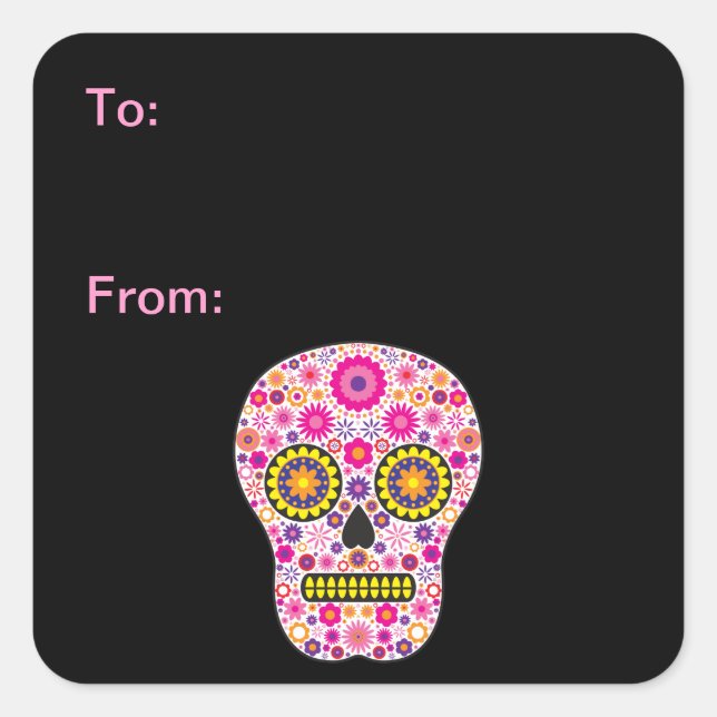 Pink Mexican Sugar Skull Gift Tags (Front)