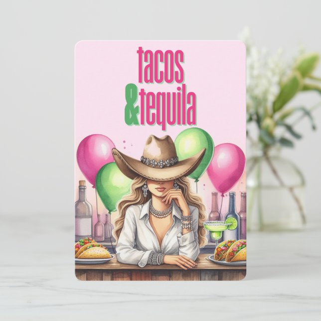 Pink Mexican Theme Bachelorette Party Invitation (Standing Front)