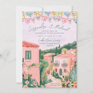 Pink Mexican Town Destination Wedding Invitation