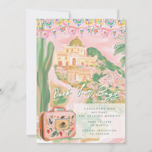Pink Mexican Town Destination Wedding Save The Date