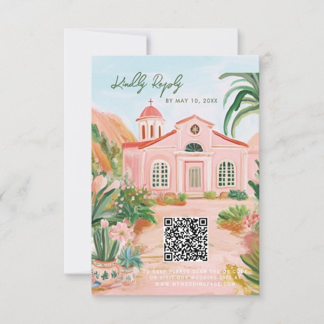 Pink Mexico Destination QR Code RSVP Card (Front)