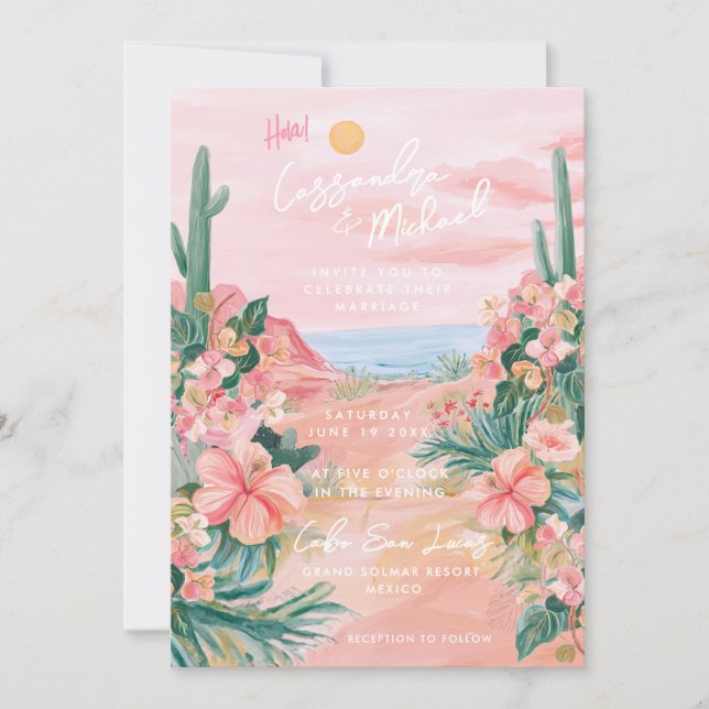 Pink Mexico Destination Wedding Invitation (Front)