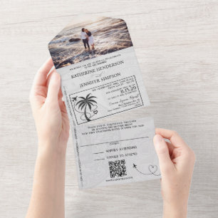 Pink Mexico Passport Wedding All In One Invitation