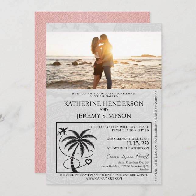 Pink Mexico Passport Wedding Invitation (Front/Back)
