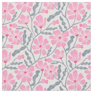 Pink Mid Century Modern Floral Pattern Fabric